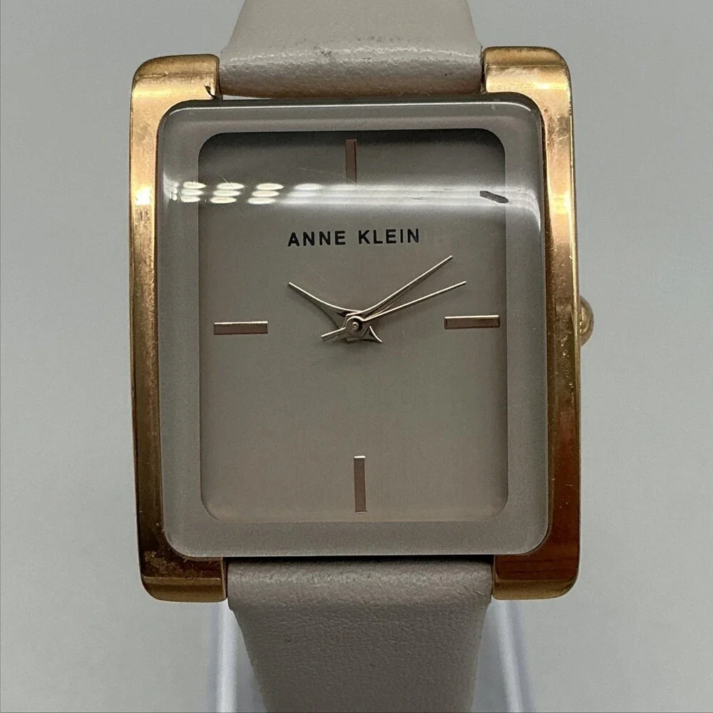Anne Klein AK/2708 Womens Watch 28mm Gray Dial Gold Tone Leather New Battery